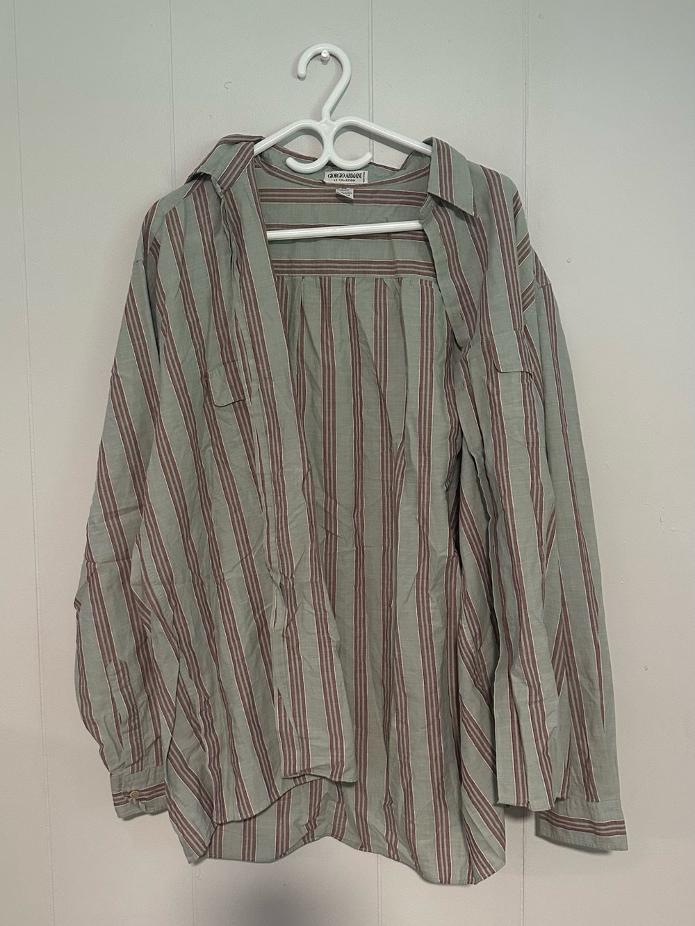 Giorgio Armani Striped Button-Down Shirt in Sage Green & Brown